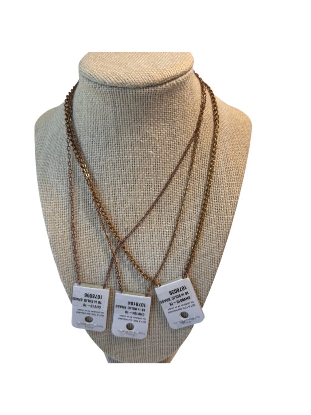 Solid Brass  18-Inch Necklace Jewlery Lot of 3 Vintaj Vogue Brass Co USA NWT New - Picture 7 of 12